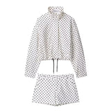 HH Woman Autumn Long Sleeves Turtleneck Zipper With Pockets Drawstring Casual Coats Women Fashion Polka Dot Printed Jacket