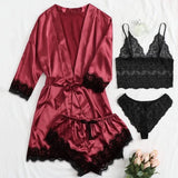2025New Women's Pajama Fashion 4-piece Set Lace Satin Strap Sexy Pajama Set Dress Skin friendly Comfortable Casual Pajama Skirt