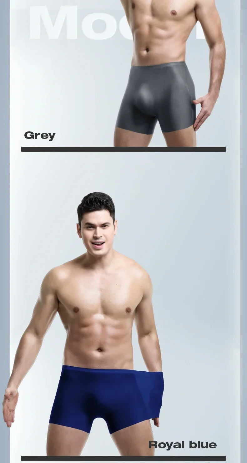 Men's underwear, men's 3D punched ice silk four-cornered pants, seamless thin, flat-cornered pants, extended sport, summer