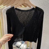 Summer Short Ice Silk Knitted Sun Protection Cardigan Women's Thin Suspender Skirt Layered Gauze Jacket Air-conditioned Cover Up