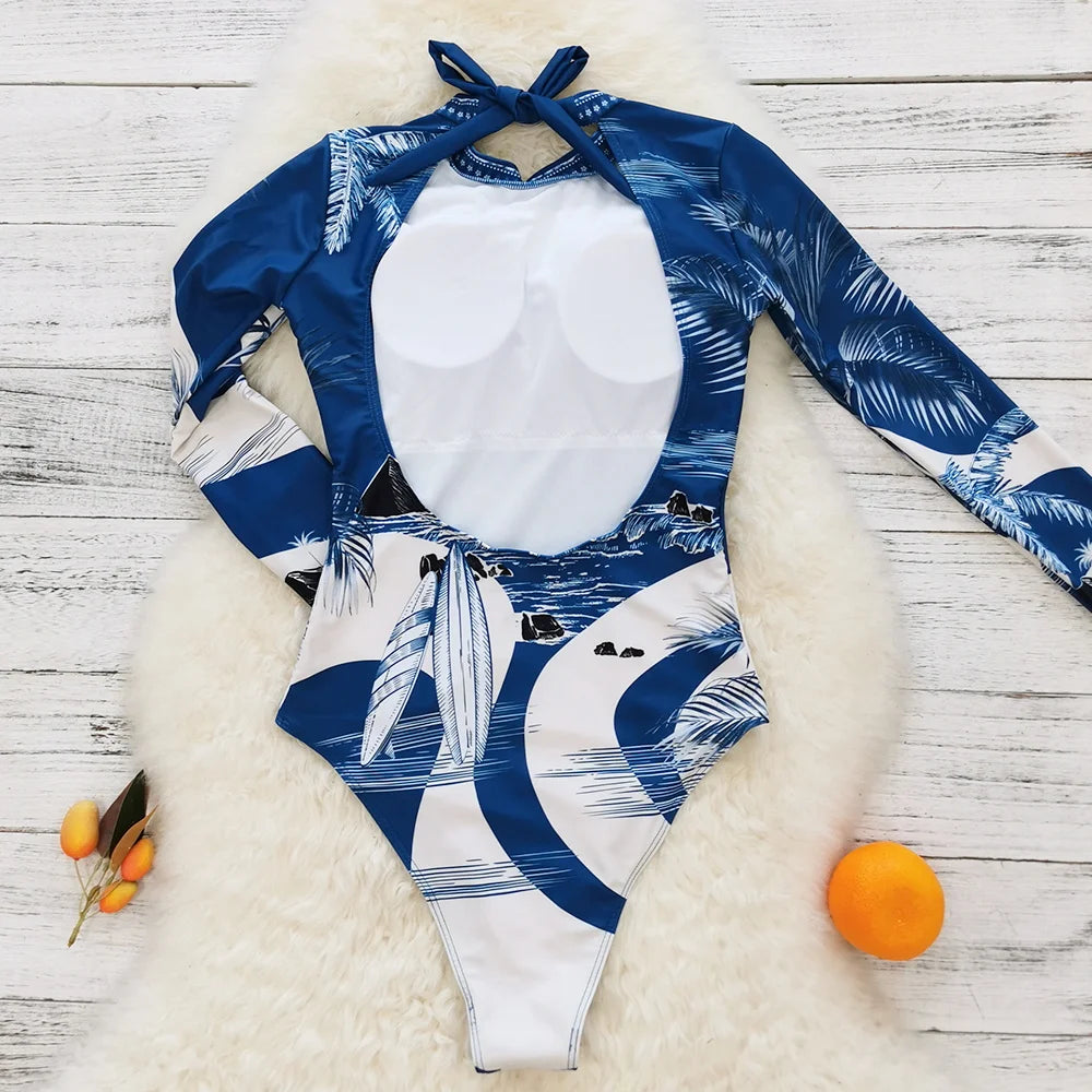 2026 Surfing Sport Swimsuit Long Sleeves Women One Piece Swimsuit  Swimwear Solid Monokini Bathing Suit Tropical Bodysuit Female
