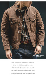 Maden Retro Heavyweight Canvas Oil Waxed Jacket Cotton Waterproof Hunting Coat Male Spring Khaki Casual Work Safari Style Jacket