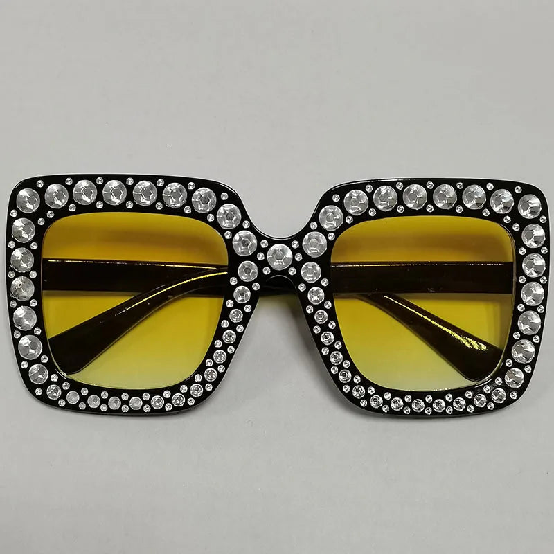 Diamond Oversized Sunglasses Big Square Frame Sunglasses UV400 Crystal Eyewear Retro Rhinestone Frames Eyeglasses
