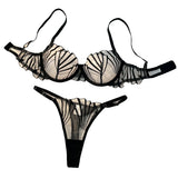 2-piece women's black scallop chest cup embroidered lingerie set, suitable for all seasons ZA825058