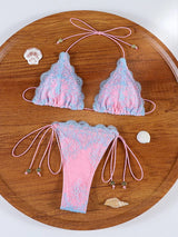 Sexy Hollow Lace Bikinis Patchwork Swimsuit Women Bathing Suits Bandage Swimwear Mujer Beachwear Triangle Bikini Set