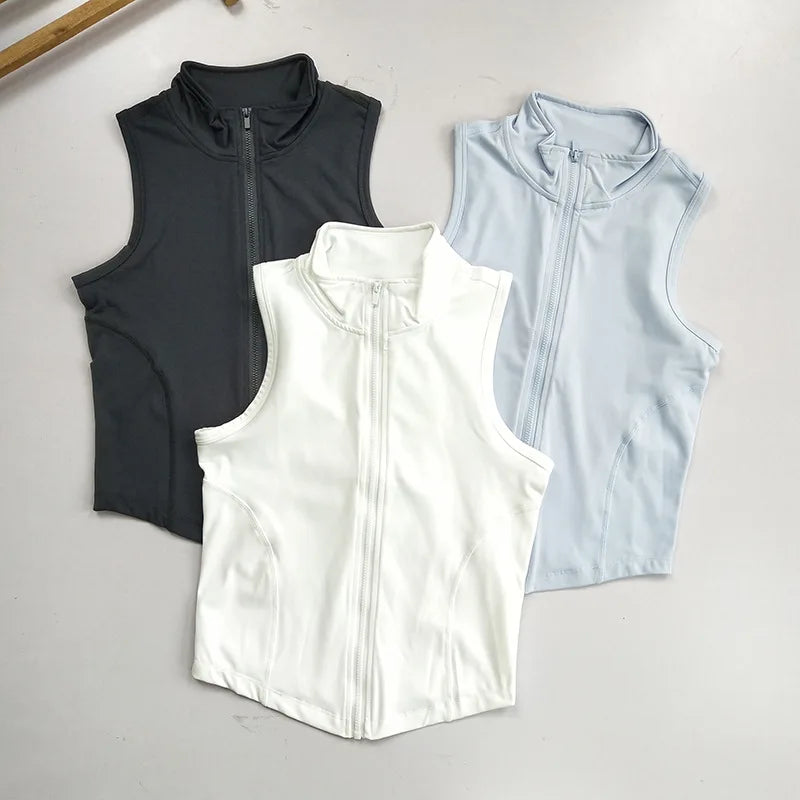 Zip Up Training Vest, Sleeveless Quick Dry Top for Gym, Running & Yoga, Casual Outer Wear