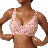 Deep V Jelly Bras Wireless Comfortable Bra Supportive No Underwire Bras Tshirt Push Up Bralette Pink Leopard Plunge Seamless Bra