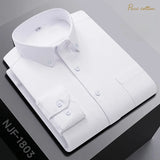 New In Shirt Oversize Long-Sleeve 100%Cotton Shirts for Men Slim Fit Formal Plain Shirt Plaid Casual Tops Designer Black Clothes