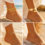 Exquisite Gold Plated Anklets for Women Minimalist Adjustable Curved Shaped Ankle Bracelets Summer Beach Foot Jewelry Gift