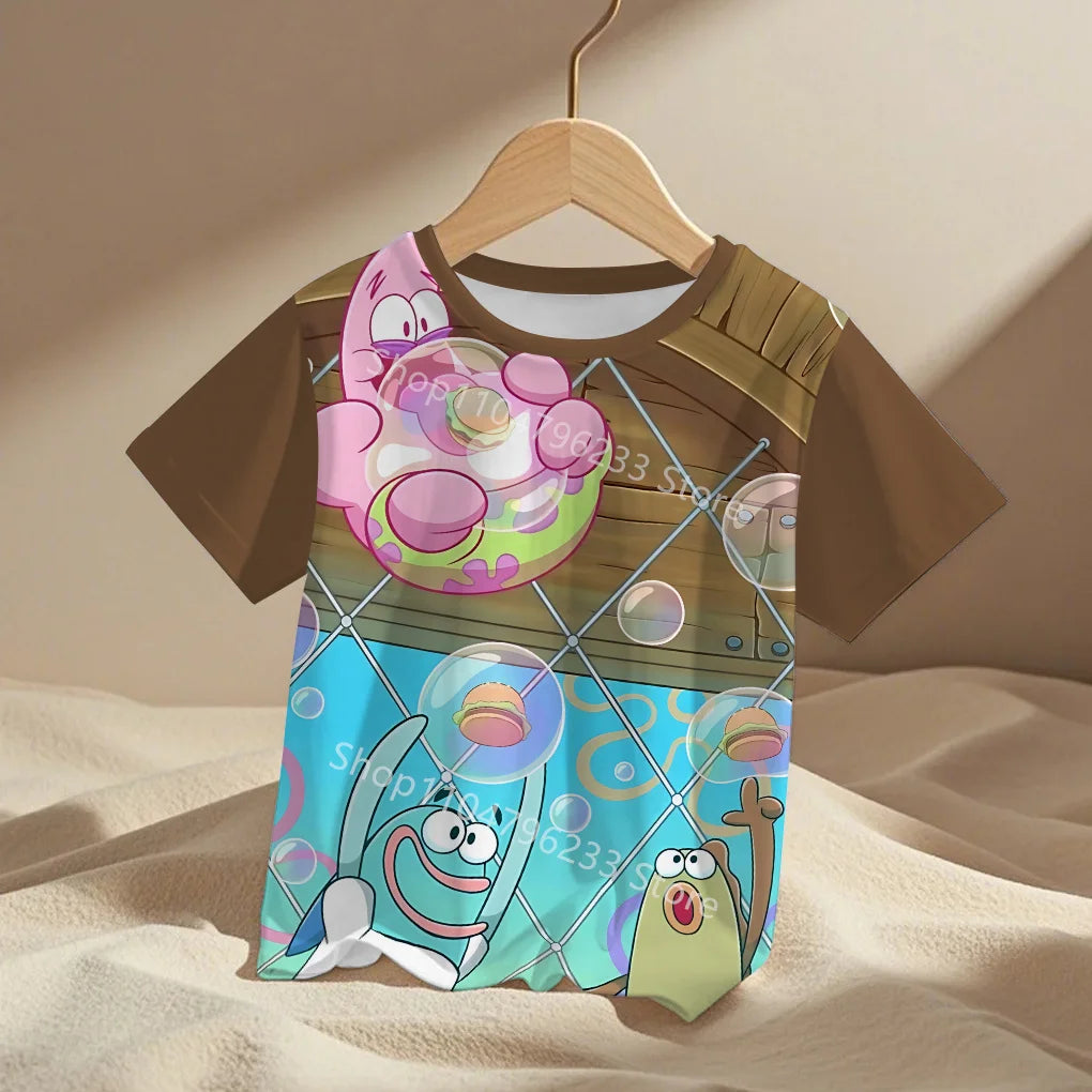 cute cartoon Spongebobs Baby Clothing Outdoor Clothes Boy Girl Child Men's women's Tshirts Children adult Parent child T shirts