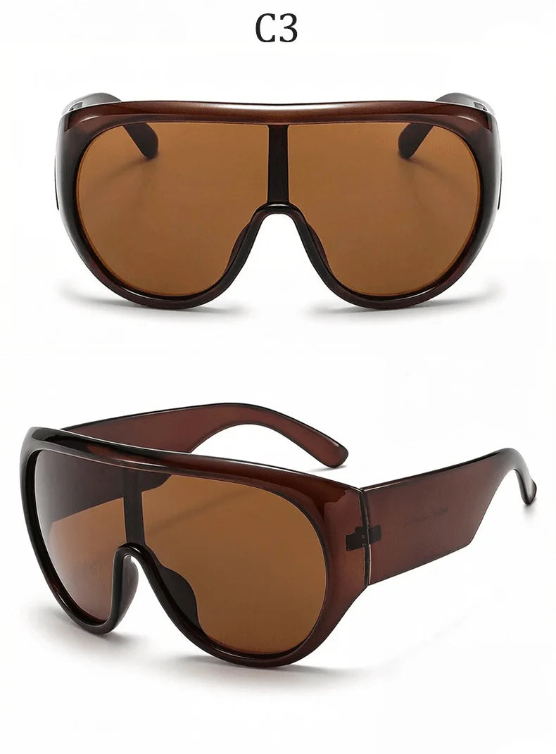 INS Popular Oversized Pilot Sunglasses Women Fashion Luxury Big Frame One Piece Gradient Sunglasses Retro Classic Thick Shades