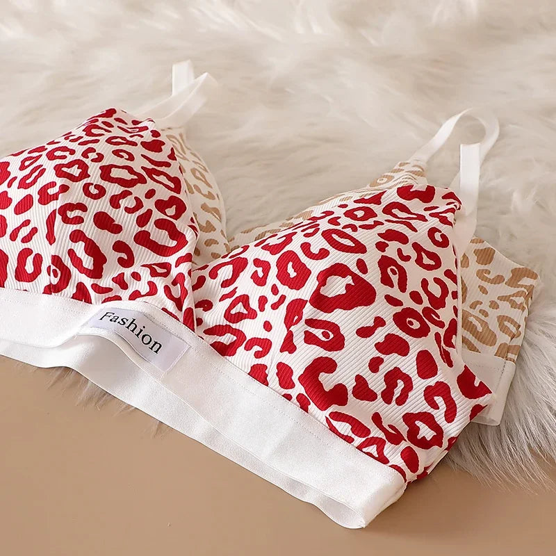 1/3/8Pcs Seamless Bra Set Low Waist Panties Leopard Bralette Sexy Lingerie Set Vneck Sport Brassiere Female Cotton Underwear Set