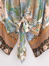 Boho Queens Peacock Short Robe Kimono Swimsuits Women Fashion Floral Batwing Sleeves Rayon Bohemian Bikini Cover Ups Beachwear