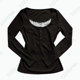 Goth Aesthetic Y2K Vintage Women's Long Sleeve Shirt Sexy Slim Fit Chic Button-Down Solid Color Crop Tops Grunge Punk Streetwear