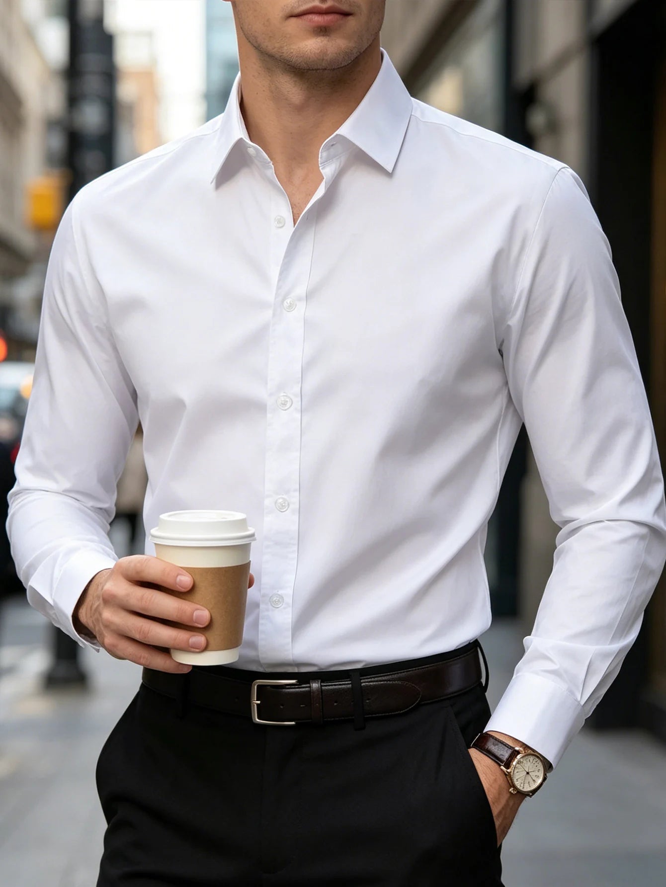 New Men Shirt Elegant Fashion European Long Sleeve Classic Smart Casual Elastic Anti-pilling Male Business Dress Shirts