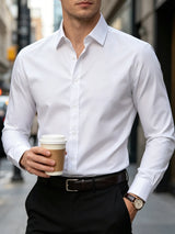 New Men Shirt Elegant Fashion European Long Sleeve Classic Smart Casual Elastic Anti-pilling Male Business Dress Shirts