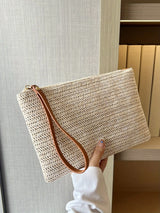 Straw Woven Clutch Bag, Trendy Braided Waist Purse, Women's Zipper Handbags for Phone Coin Key, Lady's Ultra Thin Straw Bag