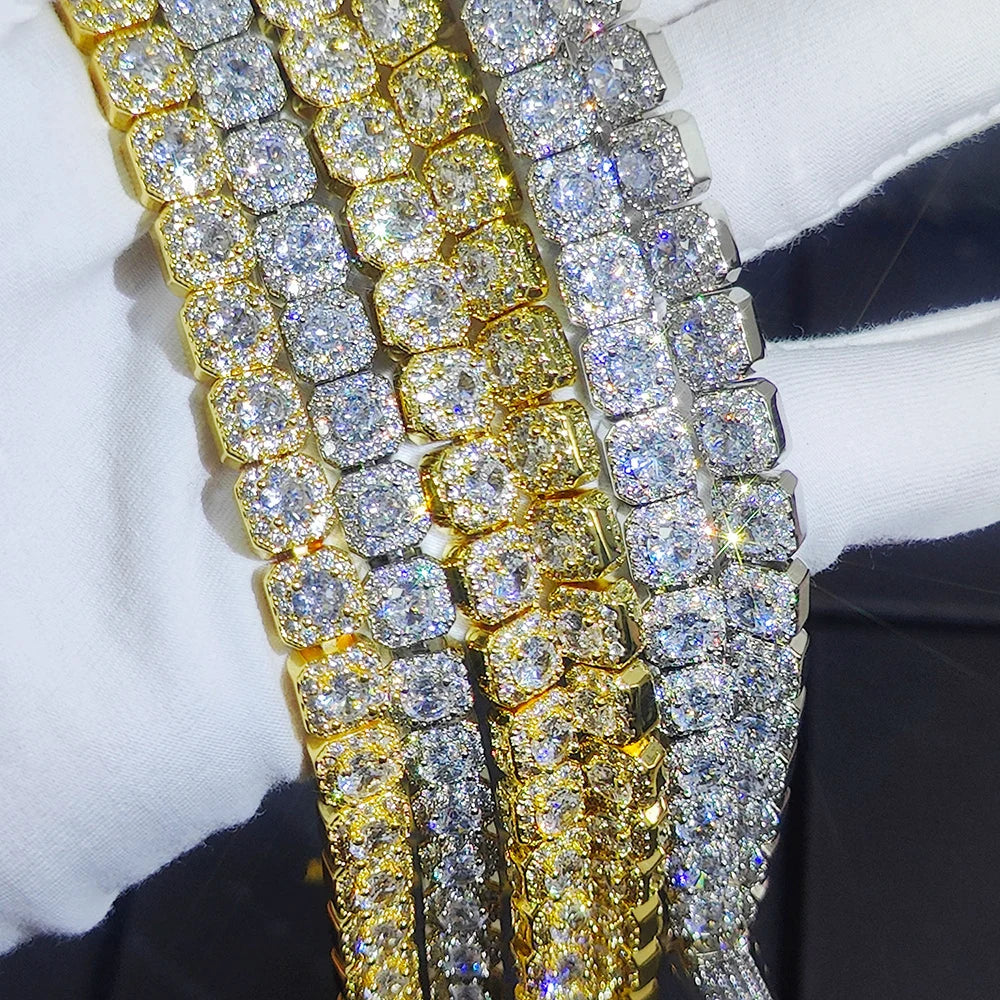 HHIOK Clustered Diamond Tennis Chain Miami Tennis Link Bracelet for Women 7MM Iced Out CZ Cuban Necklace Hip Hop Jewelry Gifts