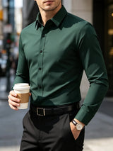 New Men Shirt Elegant Fashion European Long Sleeve Classic Smart Casual Elastic Anti-pilling Male Business Dress Shirts
