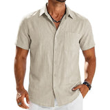 Mens Summer Solid Color Short Sleeve Tees and Premium Breathable Elegant Casual Shirts Hawaiian Inspired Cotton Linen Tops