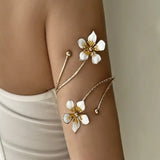 Bohemian Enamel Flower Cuff Bracelets for Women Fashion Gold Color Floral Upper Arm Open Bangle Beach Party Jewelry Gift