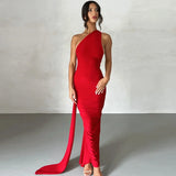 Hugcitar One Shoulder Backless Adjustable Scarf Loop Ruched Sexy Maxi Dress Women Elegant Y2K Streetwear Festival Outfit