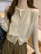 Solid Color Knitted for Women Cardigan Korean Single Breasted Long Sleeve Jumper Woman Round Neck All Match Cardigans Outwear