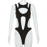 Gothic tops Y2k clothes sexy spicy hollow out bodysuit nigh clubwearr ashion women's patchwork slim fitting jumpsuit top tees