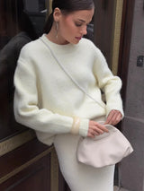 Hirsionsan Basic O Neck Basic Sleeve Sweater Women 2025 Oversized Short Knitted Wool Pullover Female Casual Thick Warm Soft Tops