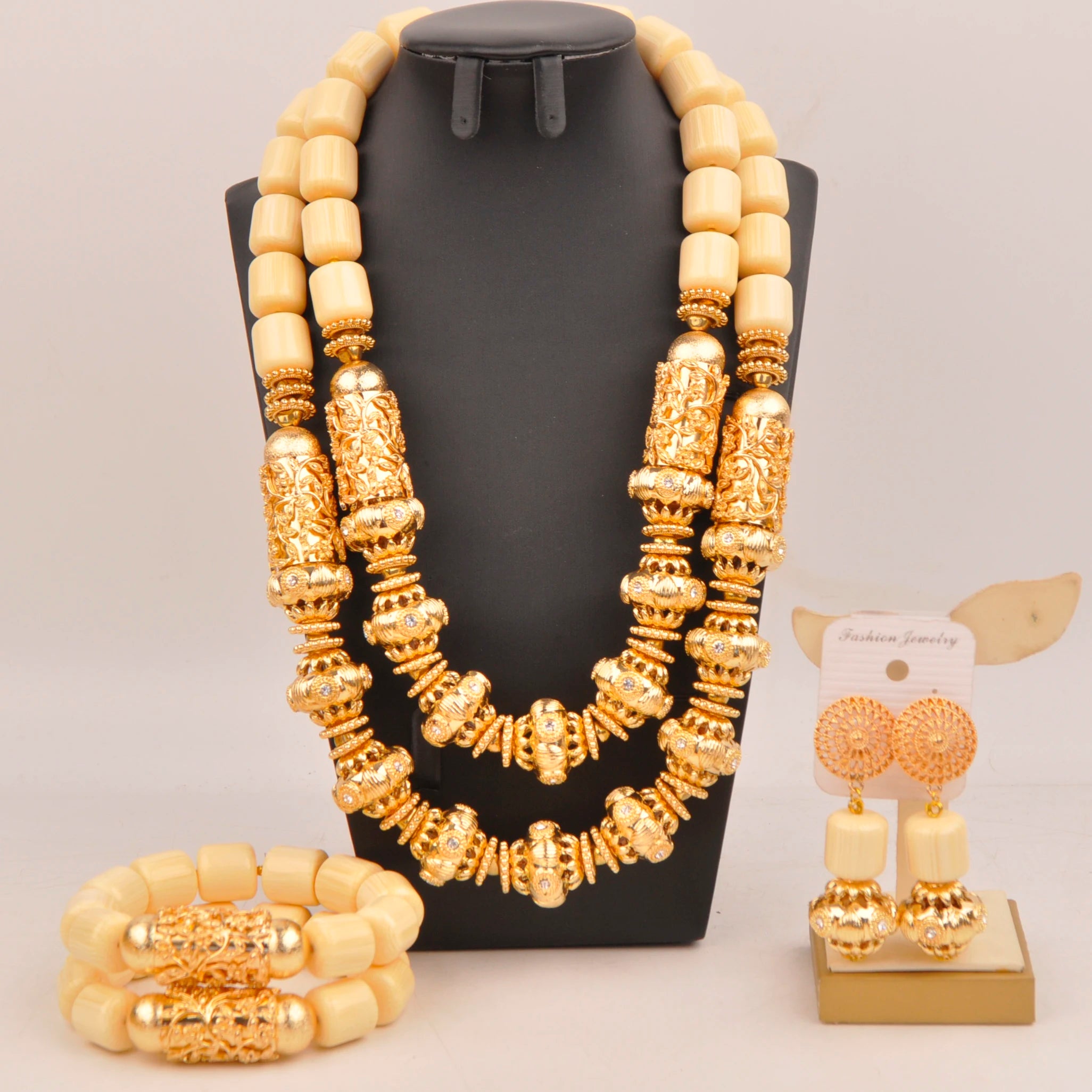 32inches 2Layers orange artifinal nigerian coral bead jewelry set wedding