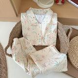 Sweet Cute Goose Print Korean Fashion Women's Pajamas Nightwear Kawaii Casual Lapel Neck Y2K Pajamas Set Autumn New Loungewear
