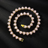 Yupsk 45CM/20CM Shiny Heart Rhinestone Hip Hop Rock Tennis Chain Bracelet Necklace for Women Men Trendy Jewelry Set Gift