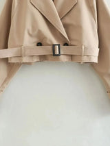 2024 Belt Cropped Trench Spring Jacket Women Vintage Streetwear Double Breasted Long Sleeve Top Female Coat Outfits