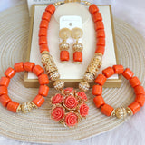 32inches 2Layers orange artifinal nigerian coral bead jewelry set wedding