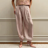 Linad Elegant Pink Crepe Loose Bloomers For Woman Street Chic Pleated Trousers Female Autumn Vintage High Waist Long Pants 2025