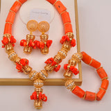 32inches 2Layers orange artifinal nigerian coral bead jewelry set wedding