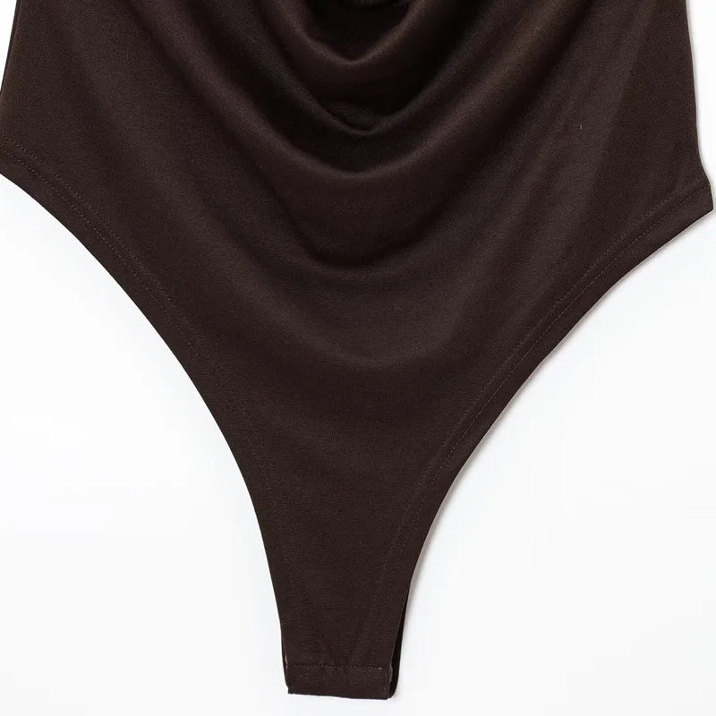 HXAO Brown Halter Bodysuit Women Summer Bodys For Sexy Women Off Shoulder Sleeveless Thong Bodysuit With Open Back Rave Bodysuit