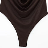 HXAO Brown Halter Bodysuit Women Summer Bodys For Sexy Women Off Shoulder Sleeveless Thong Bodysuit With Open Back Rave Bodysuit