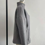 Fashion Short Woolen Coat For Women Stand Collar Full Sleeve Loose Zipper Jacket Female 2025 Spring Autumn Solid Lady Outwear