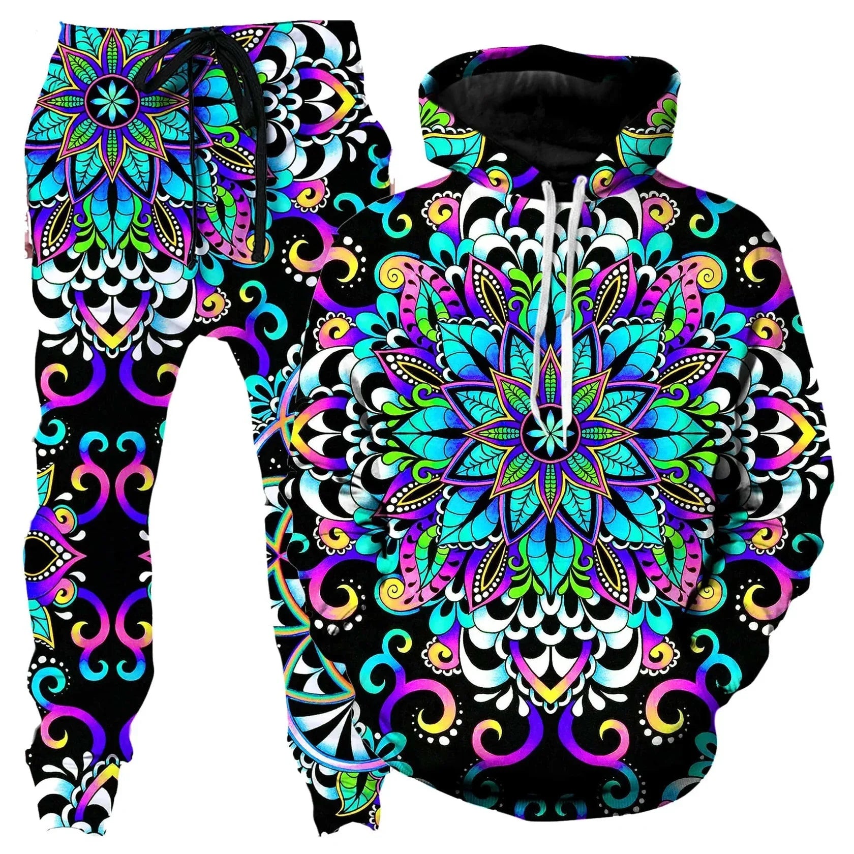 Colorful Abstract Mandala 3D Print Hoodies Pants Set Men's Sweatshirts Sweatpants Two Piece Suits Outdoor Tracksuit Man Clothing