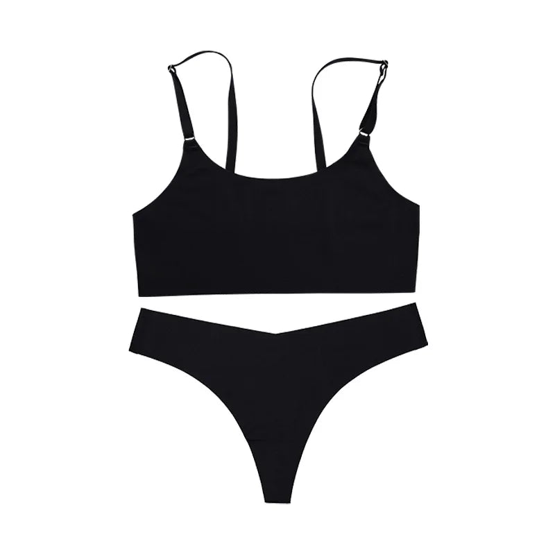 2026 Hot Sale High Quality Latest Design Us Size Stylish Solid Ice Silk Seamless Wireless Bras And Women Underwear Set