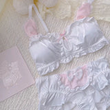 MOYISU Kawaii Lolita Bra Set, Bunny Ear Cutout No Wire Bralette Soft Sweetheart Lingerie Small Bust Pure Sexy Japanese Ya Ma Die