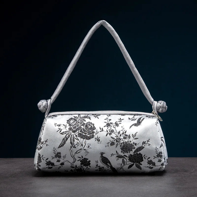 Fashion Shoulder Bag Women Handbag Luxury Embroidered Silk Bag Female Purse Small Cute Cosplay Cheongsam Flower Satin Tote Bag