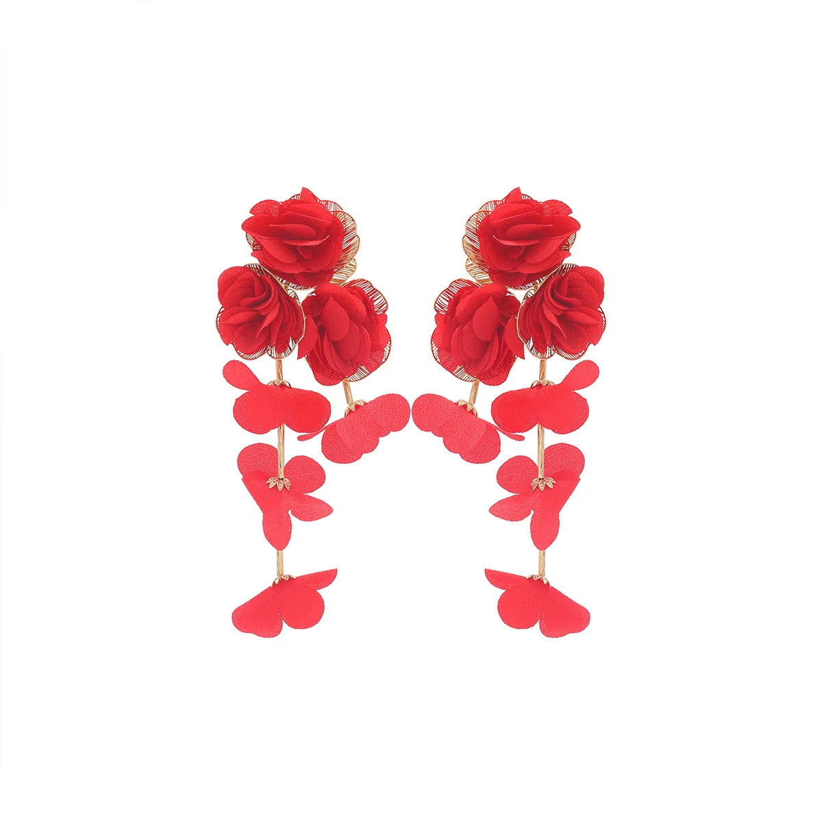 Chiffon flower multi-layer earrings, summer beach vacation style exaggerated earrings design, light luxury, niche