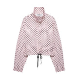 HH Woman Autumn Long Sleeves Turtleneck Zipper With Pockets Drawstring Casual Coats Women Fashion Polka Dot Printed Jacket