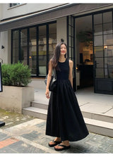New Vintage Holiday Style Black Midi Dress Dresses for Women Clothing O Neck Office Lady Casual Pockets Women's Clothing