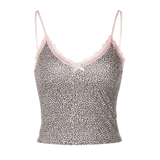 Hugcitar Leopard Print Slips Bows Patchwork Lace Sexy Slim Crop Camis Top Summer Fashion Women Y2K Outfits Festival Party