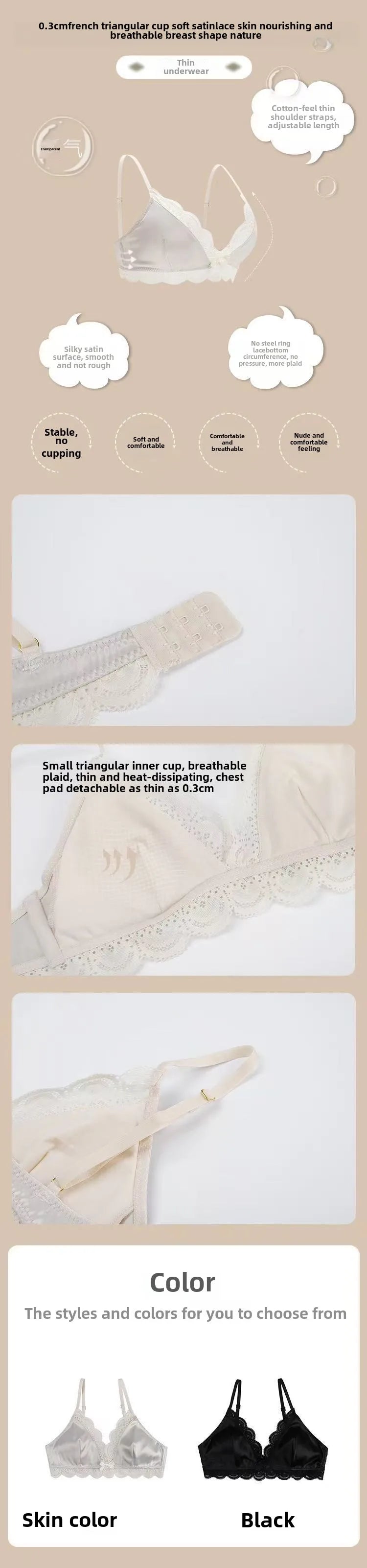 Korean Style Triangle Cup Bow Lace Bra for Women Small Chest Satin Underwear Sweet Breathable Comfortable Soft Bra