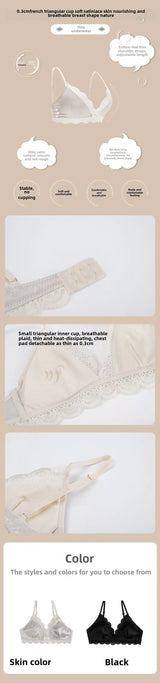 Korean Style Triangle Cup Bow Lace Bra for Women Small Chest Satin Underwear Sweet Breathable Comfortable Soft Bra