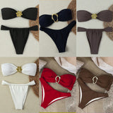 "2026 Sexy Bandeau Push-Up Bikini Set - Brazilian Thong Swimwear for Women"